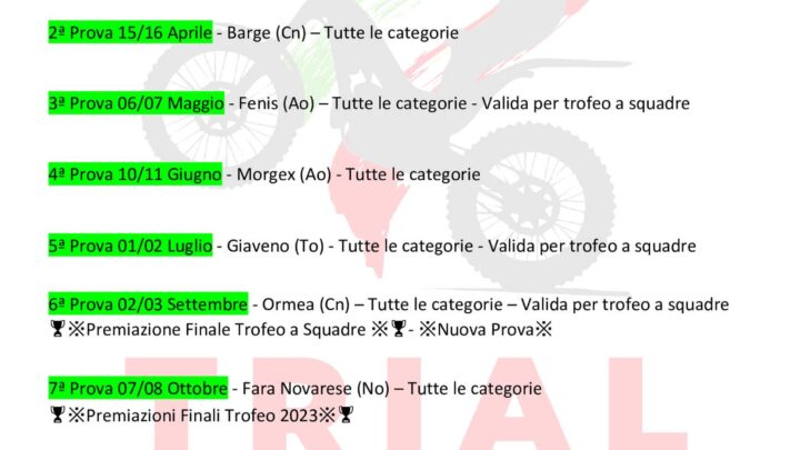 Calendario Trofeo Nord Ovest ASI 2023