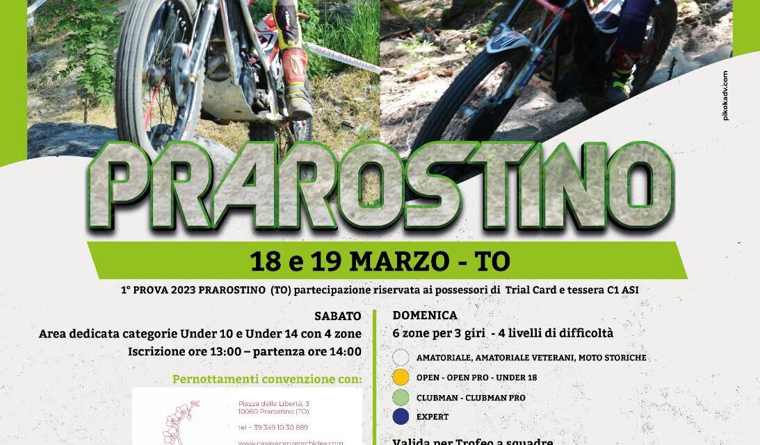 Il 18 e 19 Marzo a Prarostino prima prova Trofeo Asi Trial Nord Ovest.TUTTE LE INFO