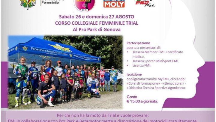 Corso collegiale femminile trial al Pro Park di Genova il 26 e 27 agosto