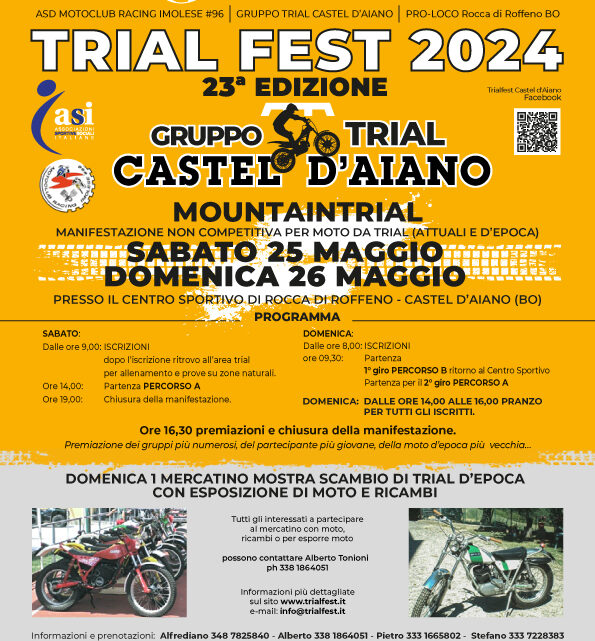 Trial Fest 2024 e Trofeo Tata a Castel d’Aiano (Bo) il 25 e 26 Maggio.Tutte le info
