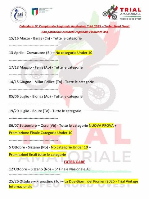 Calendario Trofeo Amatoriale Nord Ovest 2025 ASI Calendario Trofeo Amatoriale Nord Ovest 2025 ASI